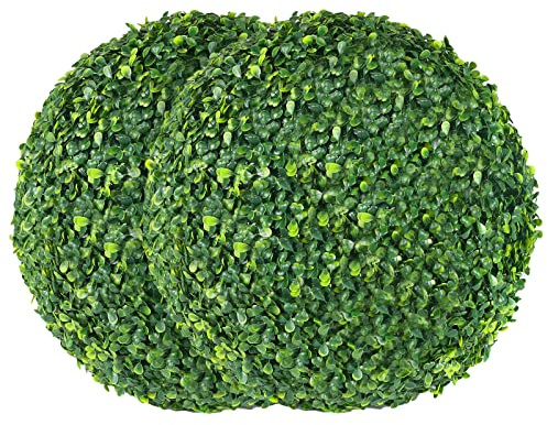 AILANDA 2 PCS 16'' Artificial Plant Topiary Ball for Outdoor, Faux Boxwood Balls Garden Spheres Decorative Balls with 8 Layers Leaves Faux Plant for Backyard, Porch, Wedding and Spring Home Décor
