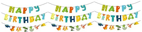 LABRIMP 3 Sets Dinosaurier Banner Girlanden Dekoration Für Jungen Geburtstag Drwate Bunting Kinder Geburtstag Party Dekorationen