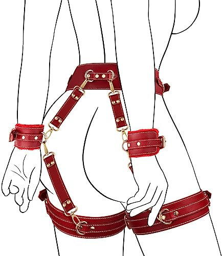 UTIMI Sex Bondage BDSM Kit Fesseln 6PCS Sets mit Verstellbaren Handschellen Fußfessel Oberschenkelmanschetten Augenbinde Kreuzgurt Taillengurt SM Erwachsene Sexspielzeug für Männer Frauen und Paare