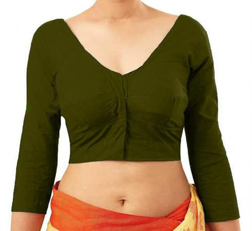 Fashnkart Coton Saree Avant Ouvert Blouses pour Femmes Readymade Choli Solide à Manches Longues Plaine Mode Ethnique Saree Blouse