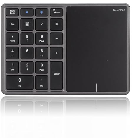 Dpofirs Bluetooth Extended Numeric Keypad, Bluethooth Tastatur mit Touchpad, for IOS, Android, Wins, Schlanker, wiederaufladbarer Ziffernblock mit 22 Tasten