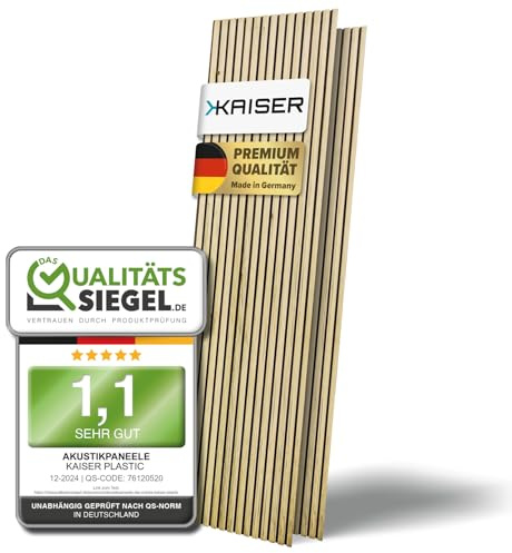 KAISER PLASTIC Panneaux acoustiques Couleur : chêne Panneaux muraux de différents formats Paroi à lamelles en bois et feutre Revêtement mural moderne (120 x 60 cm)