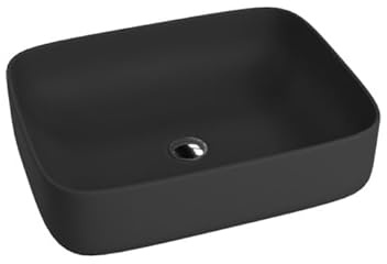 LAVITA Aufsatzwaschtisch Galera Black Matt Aufsatzwaschbecken Rechteckig Waschbecken ohne Überlauf und Hahnloch Aus hochwertigem Porzellan Waschtisch Badkeramik Waschplatz 50,5x40x14 cm Schwarz