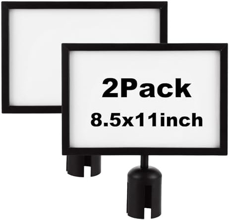 JMIATRY 2 Packs Stanchion Sign Holder Landscape Display 8.5 x 11 Inches Paper, Double Sided Sign Frame Stanchion Landscape Top Signs Frame with Cover for Sentry Stanchions