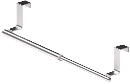 Qflushor Toallero extensible de 14 pulgadas para colgar sobre el gabinete, soporte para toallas de cocina de acero inoxidable, toallero ajustable para colgar sobre el gabinete, color plateado, 1