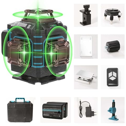 Niveau Laser, Niveau Laser Rotatif 4D 16 Lignes Et Outil Vertical, Niveau De Nivellement Automatique, Avec écran Tactile à Affichage Numérique, Niveau Laser 4 X 360°, Batterie Intégrée (Deux Piles)