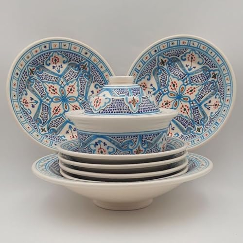 Service à couscous Marocain turquoise assiettes creuses - 6 pers
