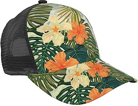 Apbdffjnf Stadion-Fußballmütze, Satdiumfeld, Licht, Nacht, Baseballkappe, Unisex, verstellbar, Trucker-Mütze, klassischer Papa-Hut, Sport, lässig, Sommerkappe, Vegetationsblätter mit Hibiskusblüten,