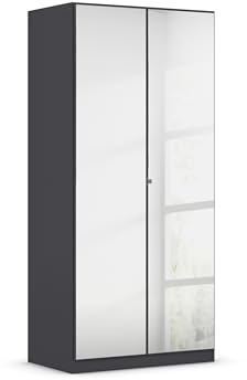 Rauch Möbel Reflect, Kleiderschrank, Farbe Grau metallic, Breite 91 cm | Schrank, 2-türig, mit Spiegel, Zubehör Classic, für Schlafzimmer, Kinderzimmer, Studentenwohnung, Garderobe, Flur