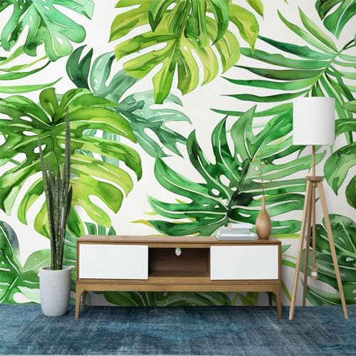 Papel pintado panorámico 3D personalizado, póster de pared verde, hojas de palma tropicales, papel pintado fotográfico efecto 3D, 250 x 175 cm (ancho x alto) papel pintado, decoración de póster para