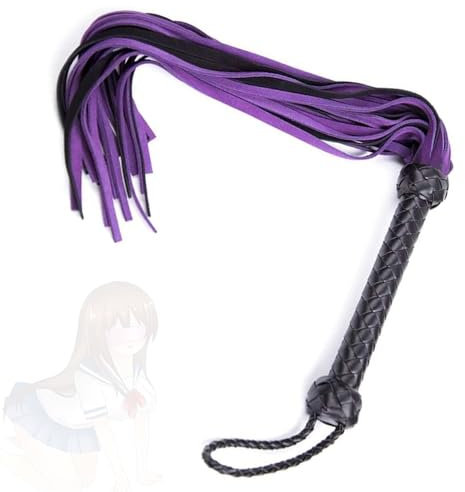 stoqucel Frusta con nappe in pelle artificiale viola, frusta da equitazione, frusta per giochi di ruolo di coppia