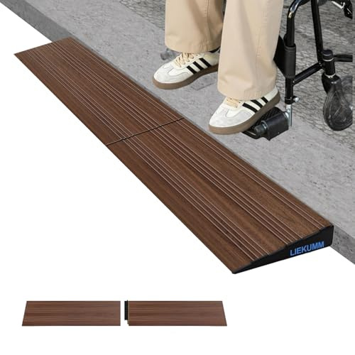 LIEKUMM Türschwellenrampe 2,5 cm Höhe, 2000 kg Tragkraft Aluminium Rollstuhlrampe, rutschfest Schwellenrampe für Türöffnungen, Bordsteine, Stufen, Scooter, Kinderwagen, Motorrad, Dunkle Holzoptik