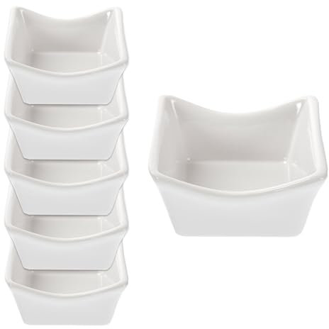 Pack 6 Cuencos de Cerámica para Aperitivos. Blanco, Cuadrado, con Picos. Cuencos para Olivas, Aceitunas, Papas, Embutidos. Tazones para Salsas. Ideal para Bar, Restaurantes, Hogar, Hostelería