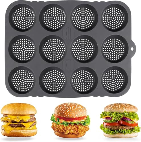 Trusttread Runde Burger Buns Backform Silikon, Antihaft-Brotbackform Mit 12 Hohlräumen, Geeignet Für Hamburger, Brot, Muffin, Schokoladenkuchen, Küchenbackwerkzeuge