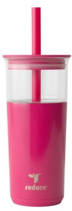 REDUCE Aspen Gobelet en verre isotherme de 591 ml avec couvercle et paille extra large – Garde les boissons froides pendant 12 heures – Passe au lave-vaisselle – Fond doux – Fruit du dragon