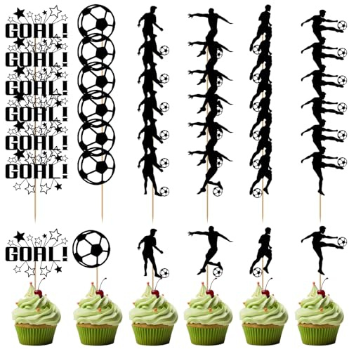 36Pcs Soccer Cupcake Toppers Decorations, Football Themed Soccer Cake Topper Decors Soccer Athletes Goal Scene Cake Decorations, Sports Cupcake Soccer Toppers for Boys Men Birthday Party Supplies