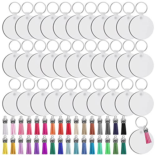 Yurhuit 128 StüCke Sublimation SchlüSsel AnhäNger Rohlinge Satz SchlüSsel AnhäNger Sublimation Rohlinge WäRme üBertragung SchlüSsel AnhäNger Quasten MDF Rohling-Rund