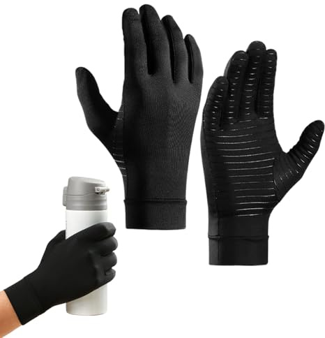 Qianeffort Copper Compression Gloves,Full Finger Copper Arthritis Gloves,Copper Infused Glove for Wrist Support for Carpal Tunnel Arthritis Tendonitis Alleviate Rheumatoid Pains(Black, M)