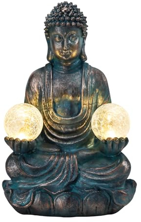 Afirst 10.5'' Meditating Buddha Garden Statues Solar Buddha Sculpture Decor with Glass Balls Zen Meditation for Home Garden Yard Patio Indoor Outdoor Ornaments Gifts for Mom