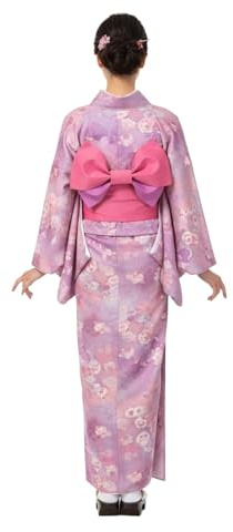 Japansk traditionell kimono obi bälte för kvinnor med förknuten rosett för Yukata rock färgblock skärp midjeband midjebälte bälte, Färg 08-rosröd/lila, one size