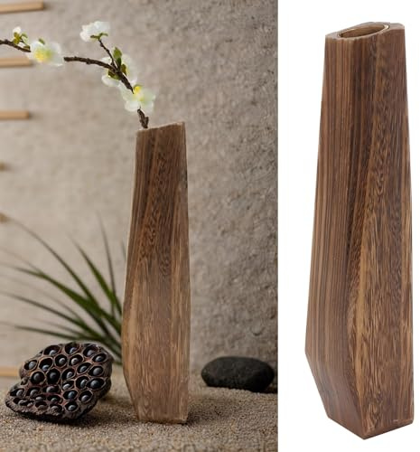 yeeplant Hohe Holzvase für Kunstblumen, gebranntes Paulownia-Holz, dekorativer Topf für Büro, Zuhause und Café