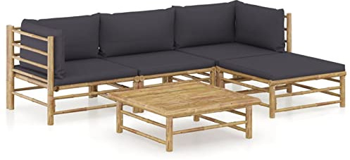 IKAYAA Gartenmöbel Set Bambus Gartenlounge Outdoor Bambus Terrassenmöbel Set Loungemöbel Terrasse Ecklounge Outdoor Gartensofa Dunkelgrau 5-TLG Type-1