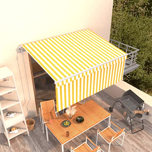 Snsowed Toldo automático retráctil con persiana, Toldos Exterior, Toldo De Terraza, Toldo Enrollable Exterior, Toldos para Patio, Toldos Verticales, Amarillo Blanco 3x2,5m
