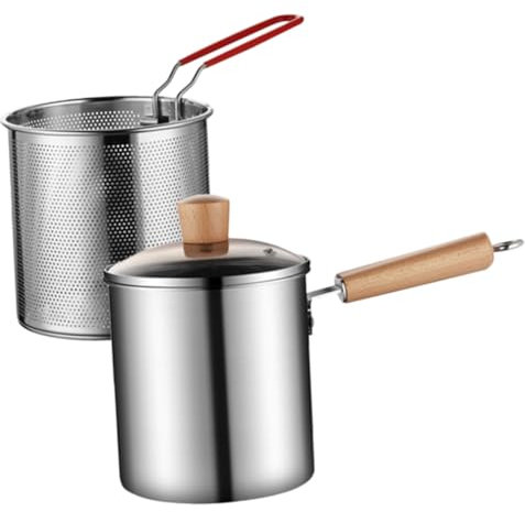 ZUNOXAZ Friteuse Électrique 3 l Acier Inoxydable 304 Panier à Friture Poignée Bois Résistante Haute Température La Cuisine Maison Professionnelle