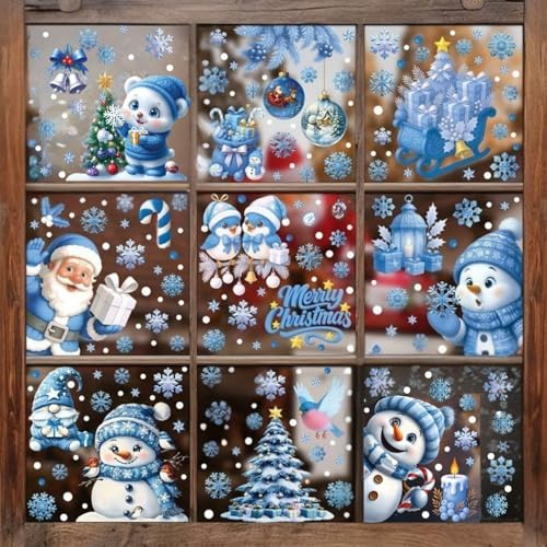 9 fogli di immagini per finestre di Natale, per bambini, adesivi riutilizzabili in PVC per finestre di vetro, autoadesivi per decorazioni natalizie