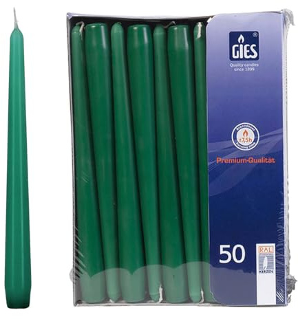 LED Universum - Set di 50 candele a stelo verde scuro | altezza 24,5 cm, diametro 2,2 cm | durata circa 7 ore | decorazione da tavolo per matrimoni, Natale, feste, feste