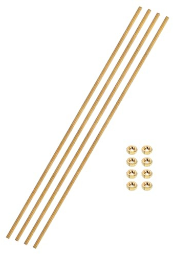 sourcing map Lot de 4 tiges entièrement filetées en laiton, M2 x 0,4 mm, filetage à droite avec écrous hexagonaux en laiton massif, tiges de vis filetées de 150 mm, fixations pour ancres, boulons
