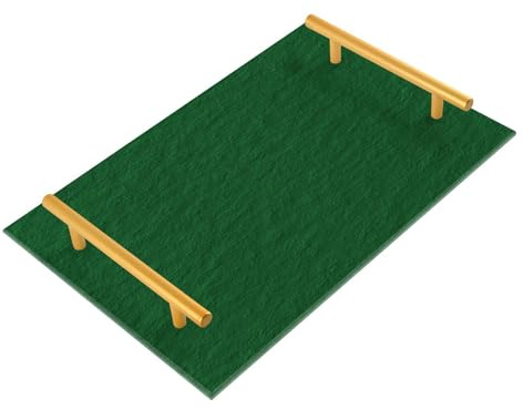 Grand plateau de service rectangulaire décoratif de couleur unie avec poignées pour bijoux, parfum pour service de chambre, bandeja pour café Vert
