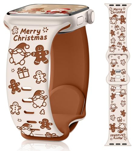 G-ficu Holidays Engraved Silicone Straps for Apple Watch Straps Women Men 38mm 40mm 41mm 42mm 44mm 45mm 46mm 49mm, Cute and Soft iWatch Strap for Apple Watch Series 11 10 9 8 7 6 5 4 3 SE Ultra Strap