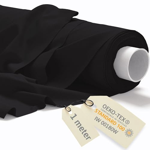 DreamRoots Baumwollstoff Meterware 160 cm, Schwarz, 1 m | Stoff zum Nähen, Polsterstoff, 145 g/m² Baumwolle, Leinwand, Segeltuch, Gardinenstoff, Molton