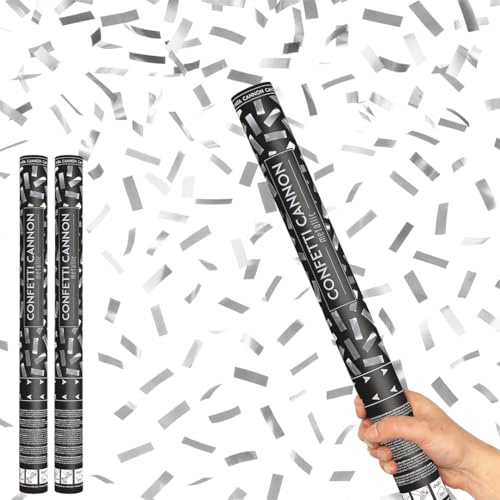 Silver Metallic Large Confetti Cannon 60cm – Pack of 2 – Party Poppers Confetti Popper Shooter for Weddings, Birthdays, Parties & Celebrations