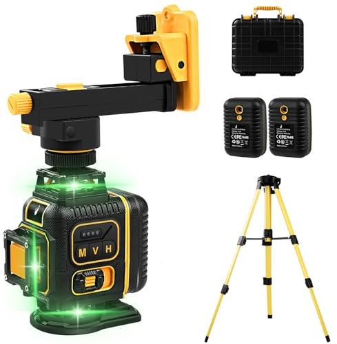 Niveau laser avec trepied, Lazer Niveaux Chantier Autonivelant 4×360°, 16 lignes avec application & télécommande, laser à lignes croisées auto-nivelant, ±1 mm/5 m, portée 25 m, 2×3600 mAh, IP54, trépi