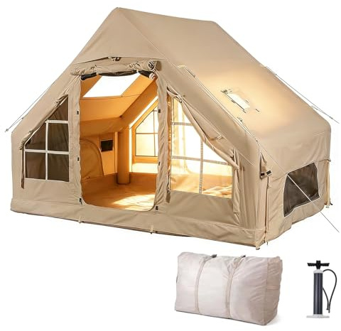 JTKXM Familien Luft Camping aufblasbares Zelt 4 Personen mit Pumpe ，Tent，Wasserdicht，Luftglamping-Zelte， einfache Einrichtung，420D Oxford-Gewebe(Double-Door Tent)