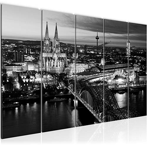 Runa Art Wandbild XXL Köln Wohnzimmer Schlafzimmer 200 x 80 cm Schwarz Weiss 5 Teilig - Made in Germany - 601555b