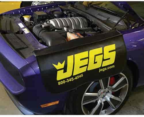 JEGS Fender Cover | Built-In Pocket For Tools | 23� High by 31-1/2 � Long | Black With JEGS Logo | Heavy-Duty Vinyl | Non-Skid Backing