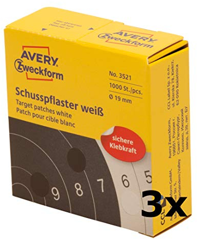 AVERY Zweckform 3521 Schusspflaster (Ø 19 mm, vorgedruckt) 3 Rollen (weiß, 3000 Stück)