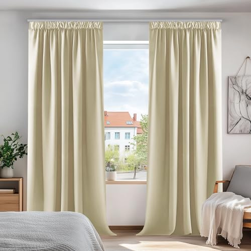 Deconovo Surper mjuk pennveck mörkläggningsgardiner beige fönsterbehandlingar värmeisolerade gardiner för kök beige B 140 x 259 cm ett par
