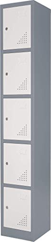 The Workplace Depot 5 Door Heavy Duty Steel Locker – Grey and White, 1800 x 300 x 300mm – Secure Metal Storage for Offices, Warehouses, and Staff Rooms (5 Door, Grey)