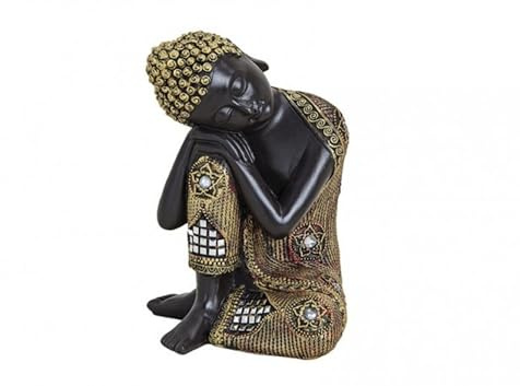Buddha-Figur meditierend sitzend, 17 cm in schwarz Gold, Deko-Artikel für Wohnung & Haus, Buddha-Skulptur, Zen Garden, Wohnaccessoire, schöne Thai Statue