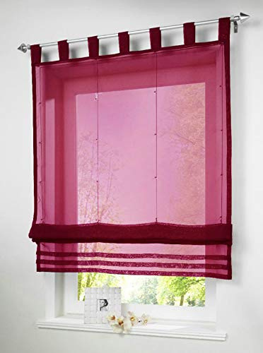 Yaland Voile Raffrollo mit Faltenblende Unifarbiges Küchen Transparentes Raffrollo mit Schlaufen Wohnzimmer Gardinenschals (BxH 100x155cm, winerot) 1 Stück
