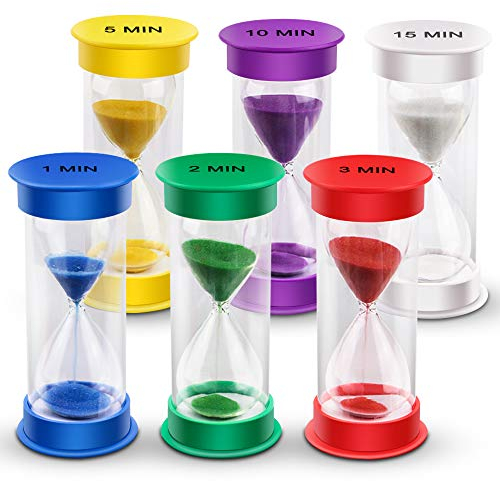 EMDMAK Sand Timer, Acrylic Hourglass Timer Colorful Sandglass Timer 1 min/2 mins/3 mins/5 mins/10 mins/15 mins Sand Clock for Games Classroom Home Office(Large)
