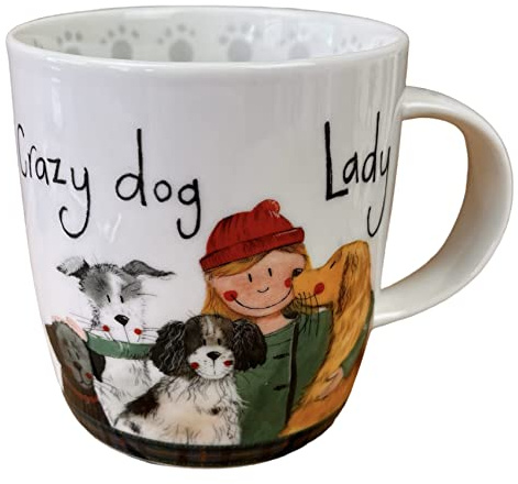 Alex Clark Crazy Dog Lady Mug - Canine - for Her - Original Artwork - Cup for Dog Lovers - Gift Ideas - Perfect for Coffee & Tea - Vegan Friendly - Designed in The UK...