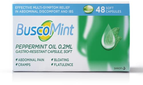 Buscopan Buscomint 0.2 ml Peppermint Oil - IBS Multi-Symptom Treatment - Pack of 48 Soft Gel Capsules