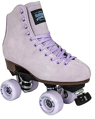 Sure-Grip Boardwalk Unisex Outdoor Roller Skates Material of Leather, Rubber, Suede & Aluminum Trucks | Comfortable, Extra Long Laces - Suitable for Beginners (Lavender, Mens 7 / Womens 8)