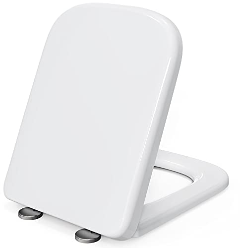 Pipishell Square Toilet Seat, Soft Close Seat White with Quick Release, Simple Top Fixing, Heavy Duty UF Material Anti-Bacterial Seats Stainless Adjustable Hinges (35.1 x46.1cm)