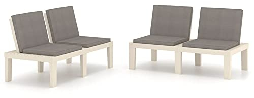 Tidyard 2X Gartenbank mit Kissen Parkbank Sitzbank Terrassenbank Balkonbank Außenbank Gartenmöbel Lounge Bank Kunststoff Weiß